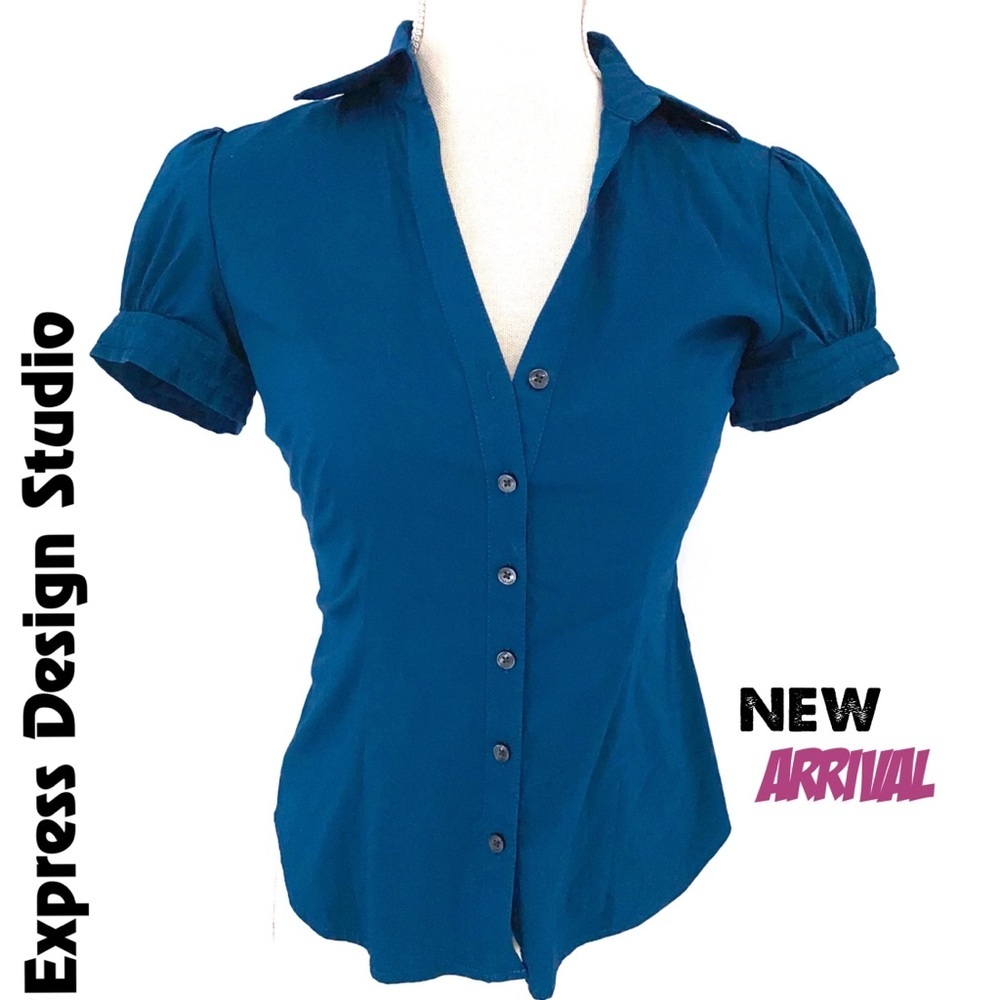 Express Design Studio Blue Button Down Top - image 1